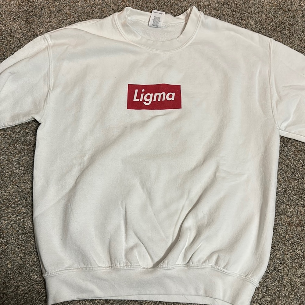 White Supreme “ligma” crewneck size medium. Gildan.